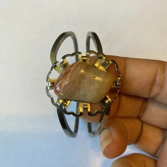 Rare Vintage Native American Sterling Silver Pink Gemstone Women Bracelet - Picture 3 of 10